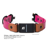 Waterproof BioThane FI collar in magenta and caramel