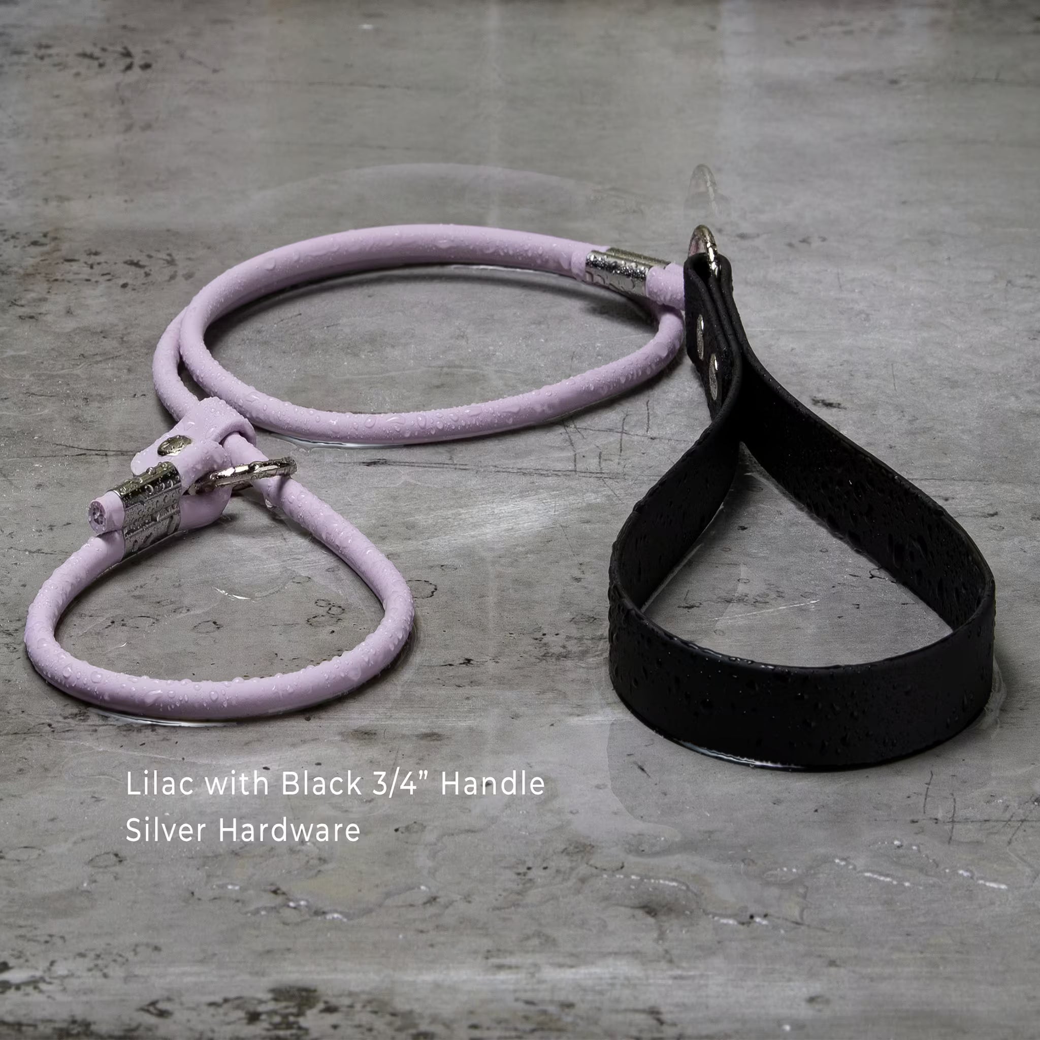 BioThane rolled slip dog leash in lilac with standard handle in black chrome  hardware