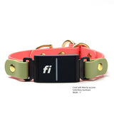 Fi Series 3 Compatible - BioThane® Waterproof Slip Collar in coral with matcha accents in 3/4" width with brass hardware 