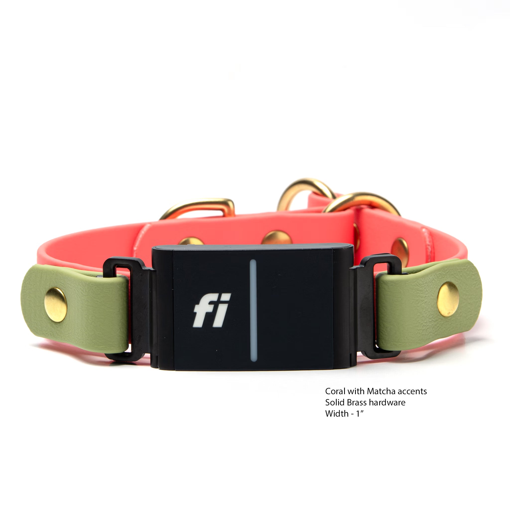 Fi Series 3 Compatible - BioThane® Waterproof Slip Collar in coral with matcha accents in 3/4" width with brass hardware 