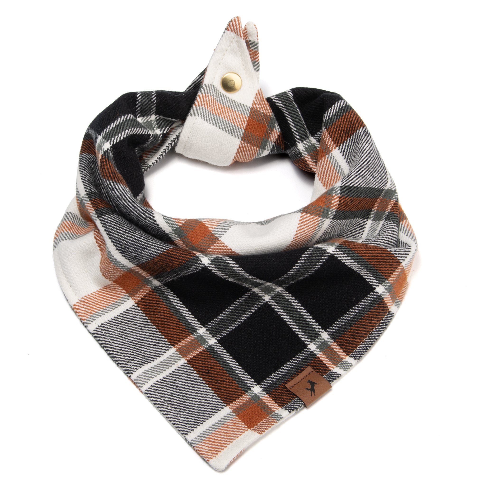 Vivid Canine Copper Plaid dog bandana in brown, white and black plaid