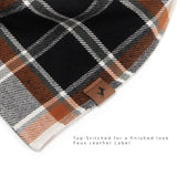 Vivid Canine Copper Plaid dog bandana in brown, white and black plaid up-close view on a white background