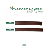 Comparison of BioThane standard handle widths with a measuring tape on a white background