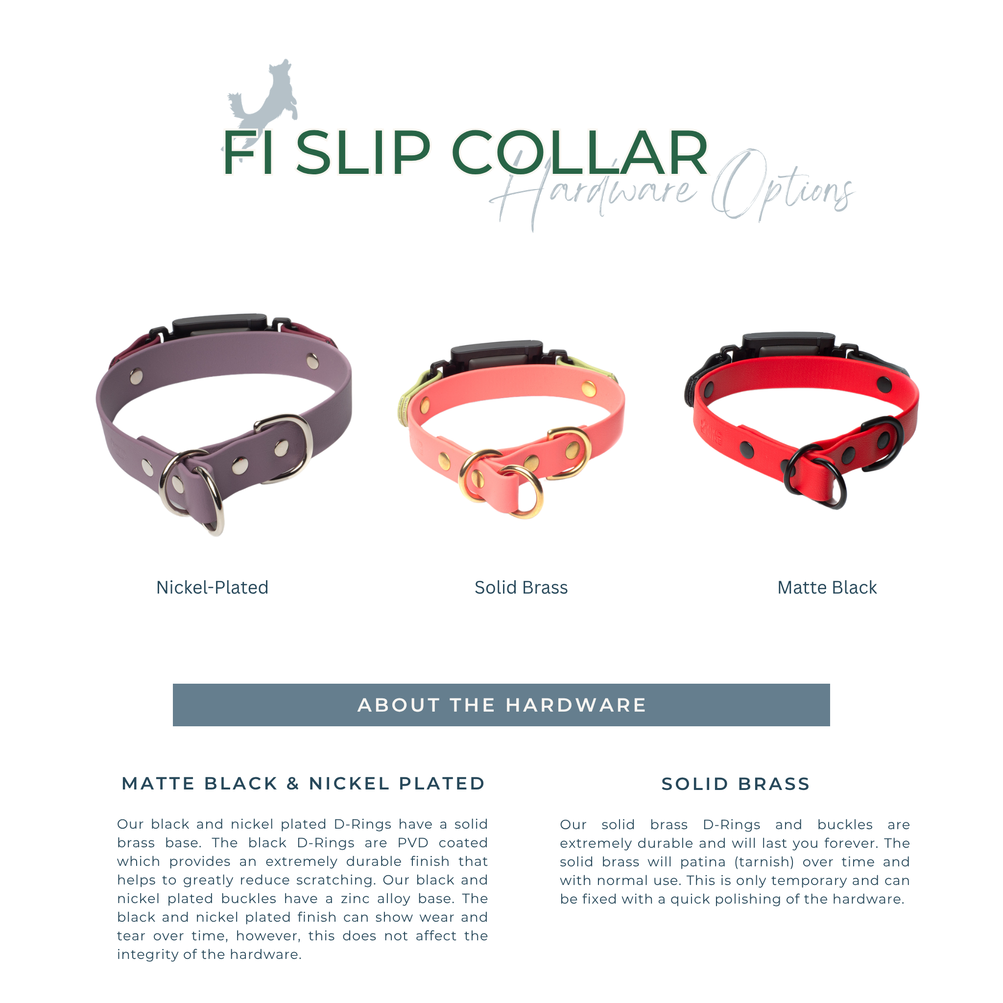Vivid Canine BioThane® color chart showing all available color options for BioThane® Gear