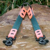 emerald and coral BioThane waterproof coupler with matte black hardware