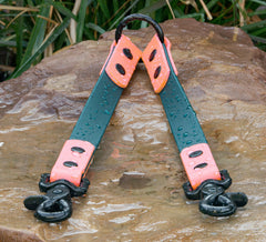 emerald and coral BioThane waterproof coupler with matte black hardware