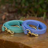 Waterproof BioThane standard leash in periwinkle and turquoise with trigger snap hardware