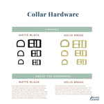 biothane collar hardware finish descriptions showing matte black and solid brass