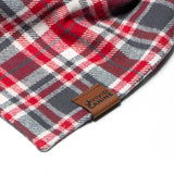red and grey plaid dog bandana with vivid canine label